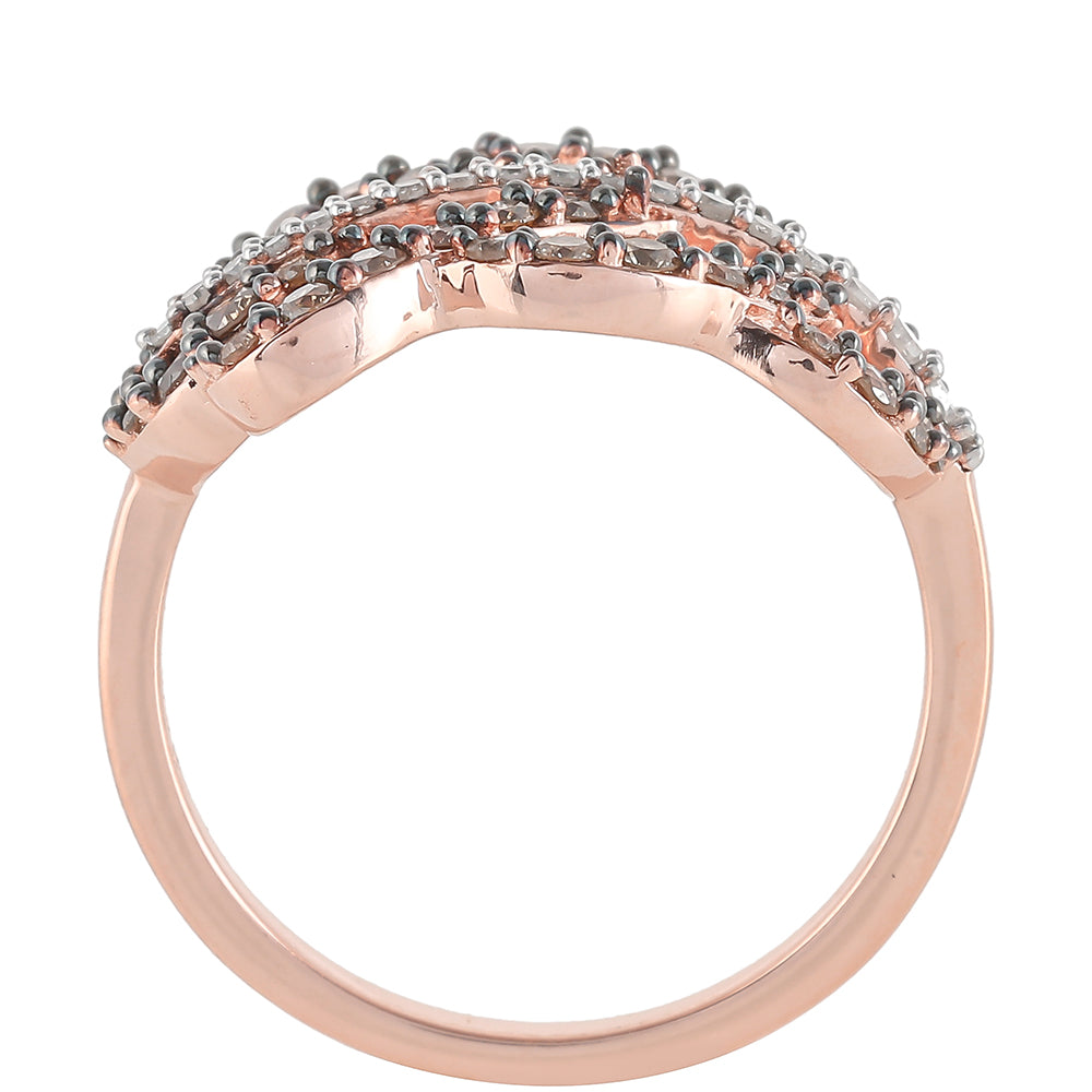 Anillo de Plata Bañada en Oro Rosa con Diamante Champagne y Diamante blanco 4 