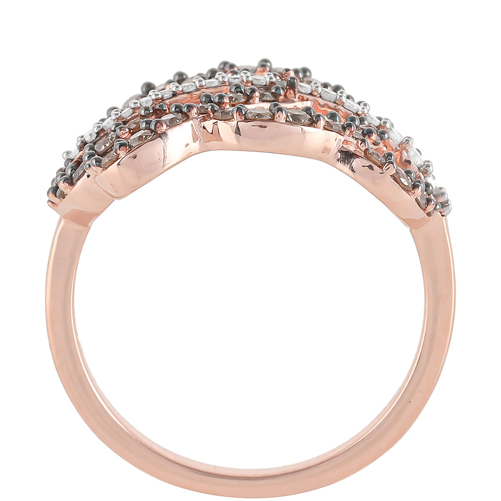 Anillo de Plata Bañada en Oro Rosa con Diamante Champagne y Diamante blanco 8 