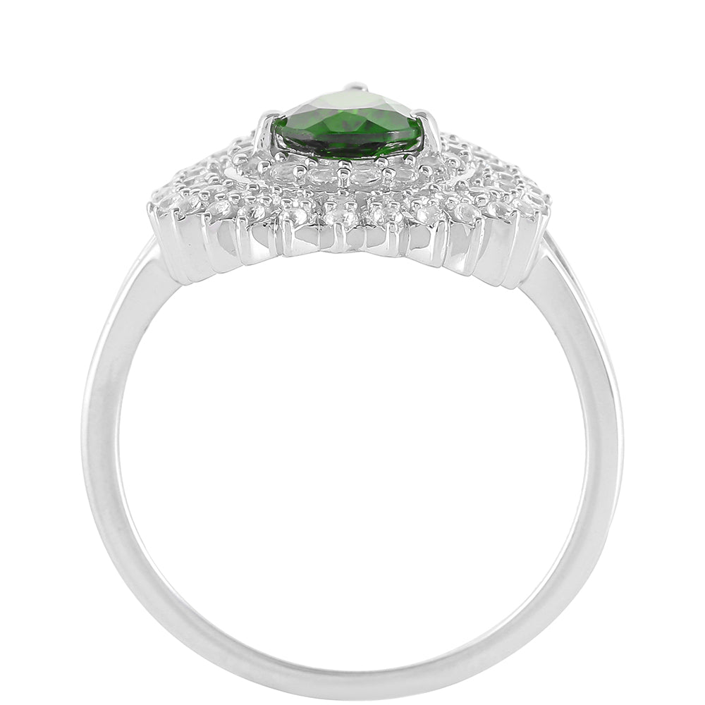 Anillo de Plata con Diópsido de Cromo y Topacio Blanco 4 