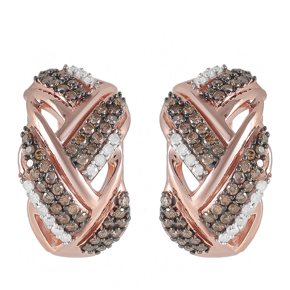 Pendientes de Plata Bañada en Oro Rosa con Diamante Champagne y Diamante blanco