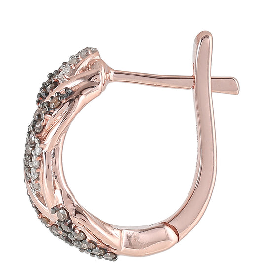 Pendientes de Plata Bañada en Oro Rosa con Diamante Champagne y Diamante blanco