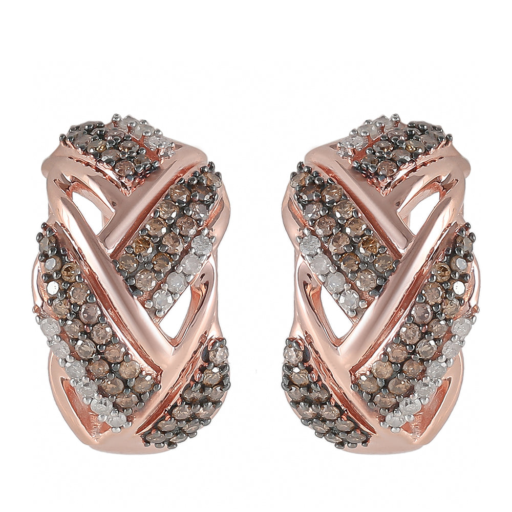 Pendientes de Plata Bañada en Oro Rosa con Diamante Champagne y Diamante blanco 1 