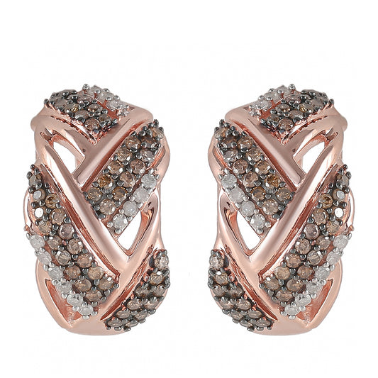 Pendientes de Plata Bañada en Oro Rosa con Diamante Champagne y Diamante blanco