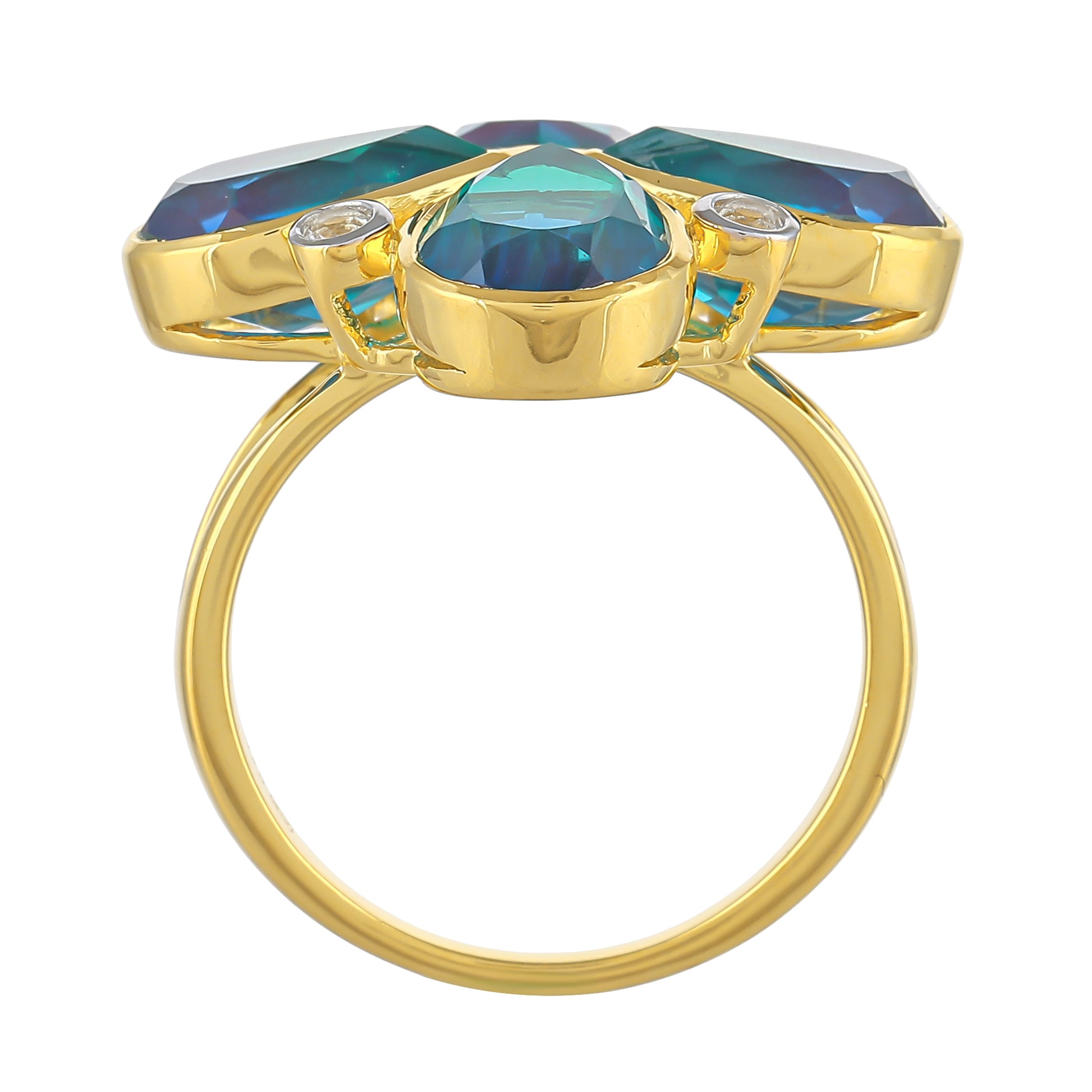 Anillo de Plata Bañada en Oro con Cuarzo Pavo Real y Topacio Blanco 4 