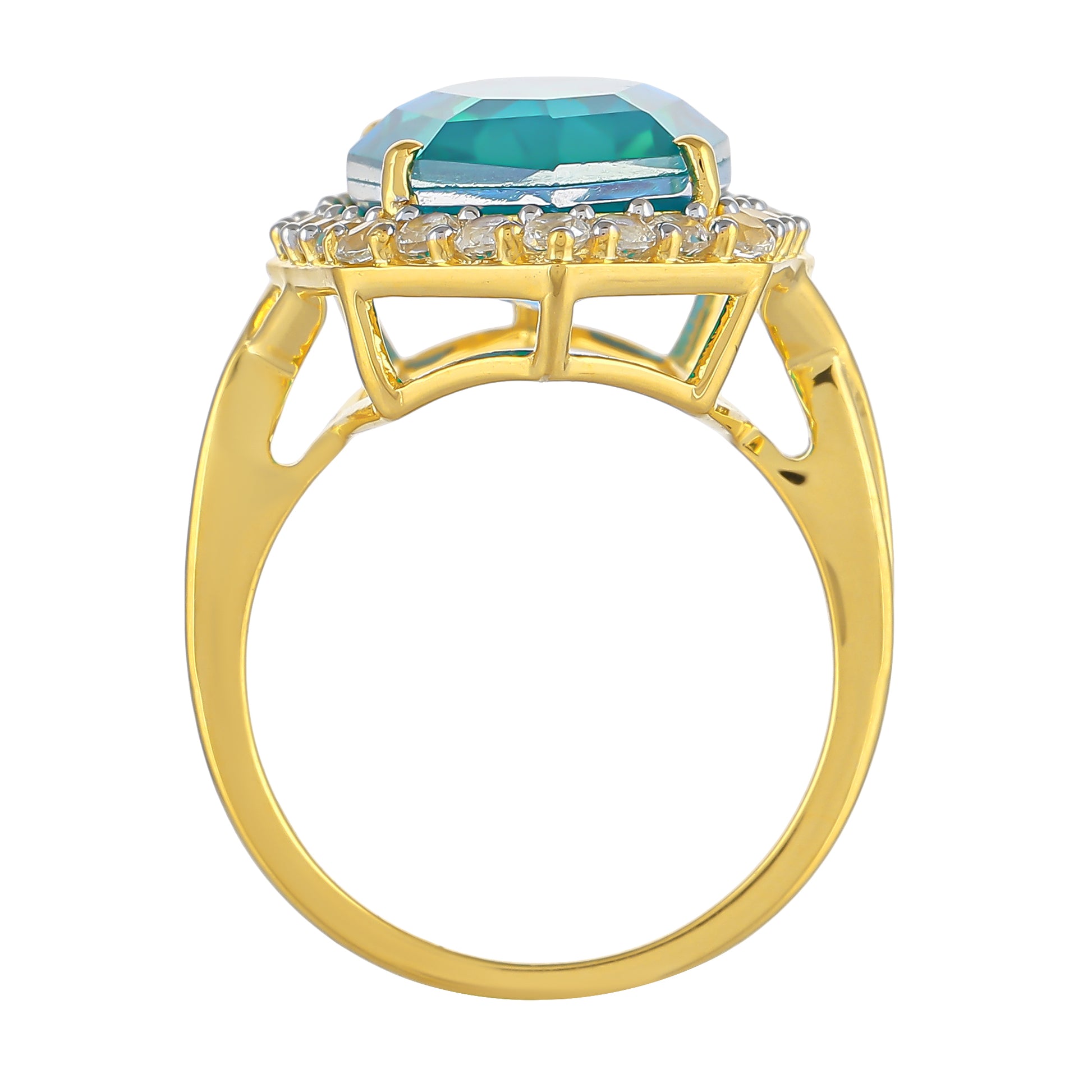 Anillo de Plata Bañada en Oro con Cuarzo Pavo Real y Topacio Blanco 4 