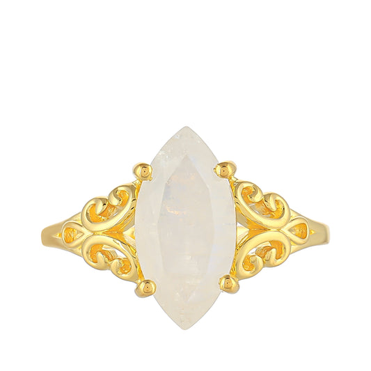 Anillo de Plata Bañada en Oro con Piedra Lunar Arco Iris