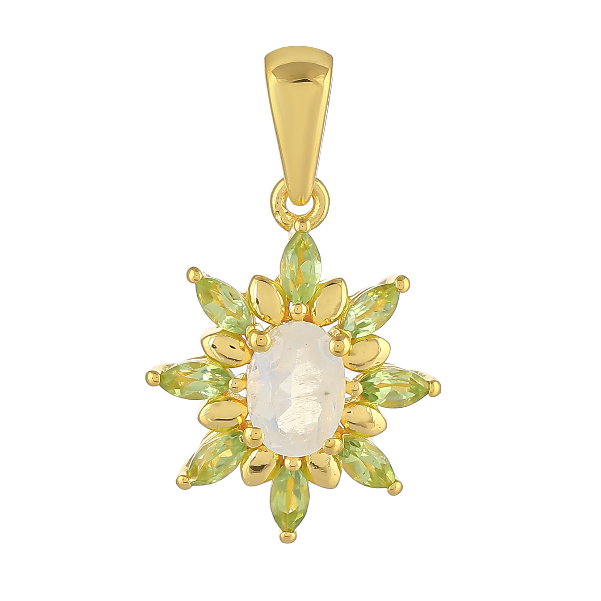 Colgante de Plata Bañada en Oro con Piedra Lunar Arco Iris y Peridoto 1 