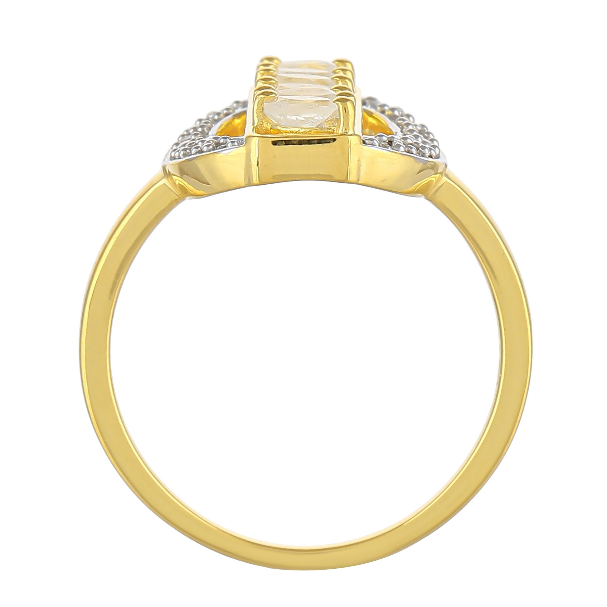 Anillo de Plata Bañada en Oro con Piedra Lunar Arco Iris y Topacio Blanco 4 