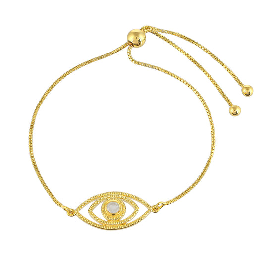 Pulsera de Plata Bañada en Oro con Piedra Lunar Arco Iris
