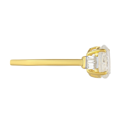 Anillo de Plata Bañada en Oro con Piedra Lunar Arco Iris y Topacio Blanco