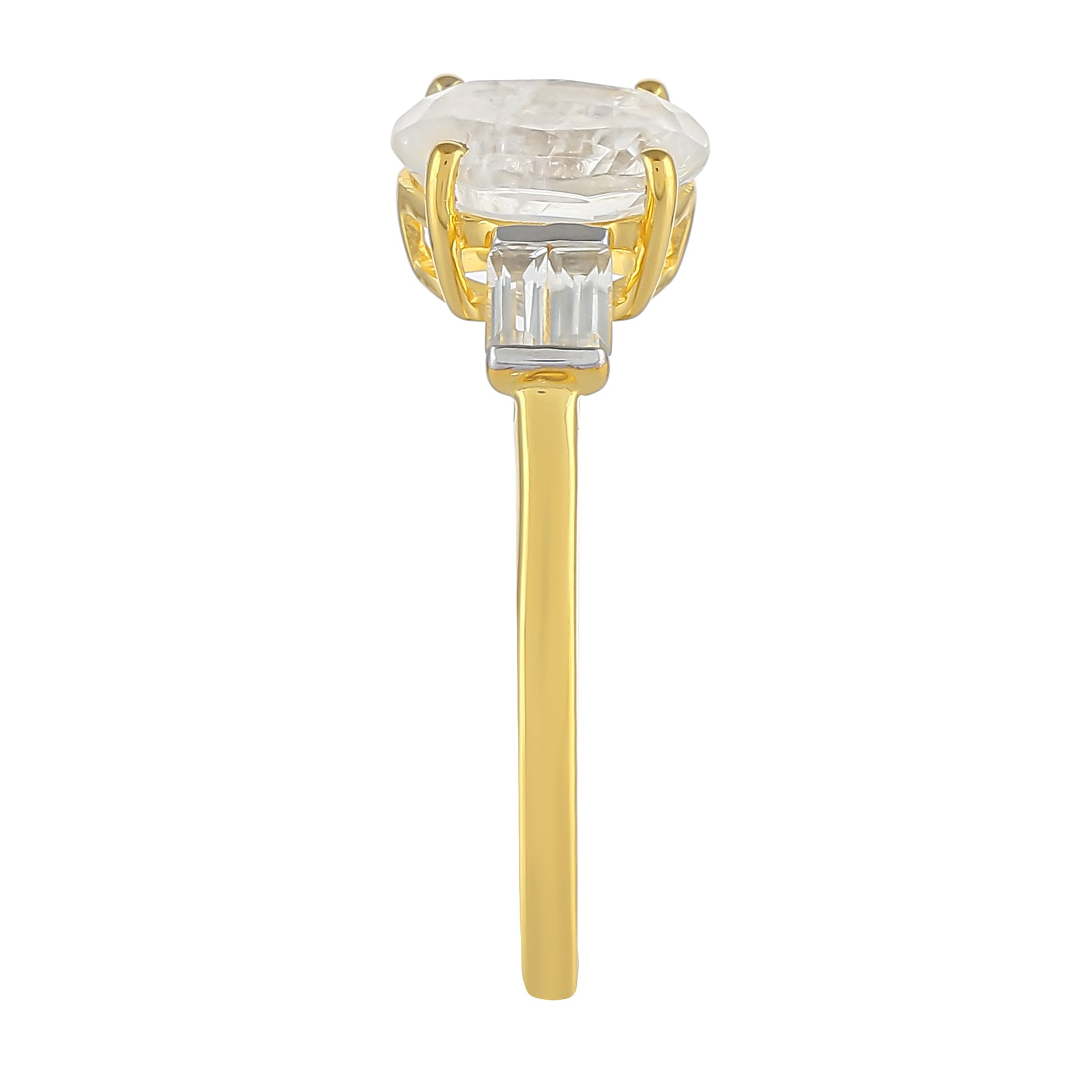 Anillo de Plata Bañada en Oro con Piedra Lunar Arco Iris y Topacio Blanco 3 