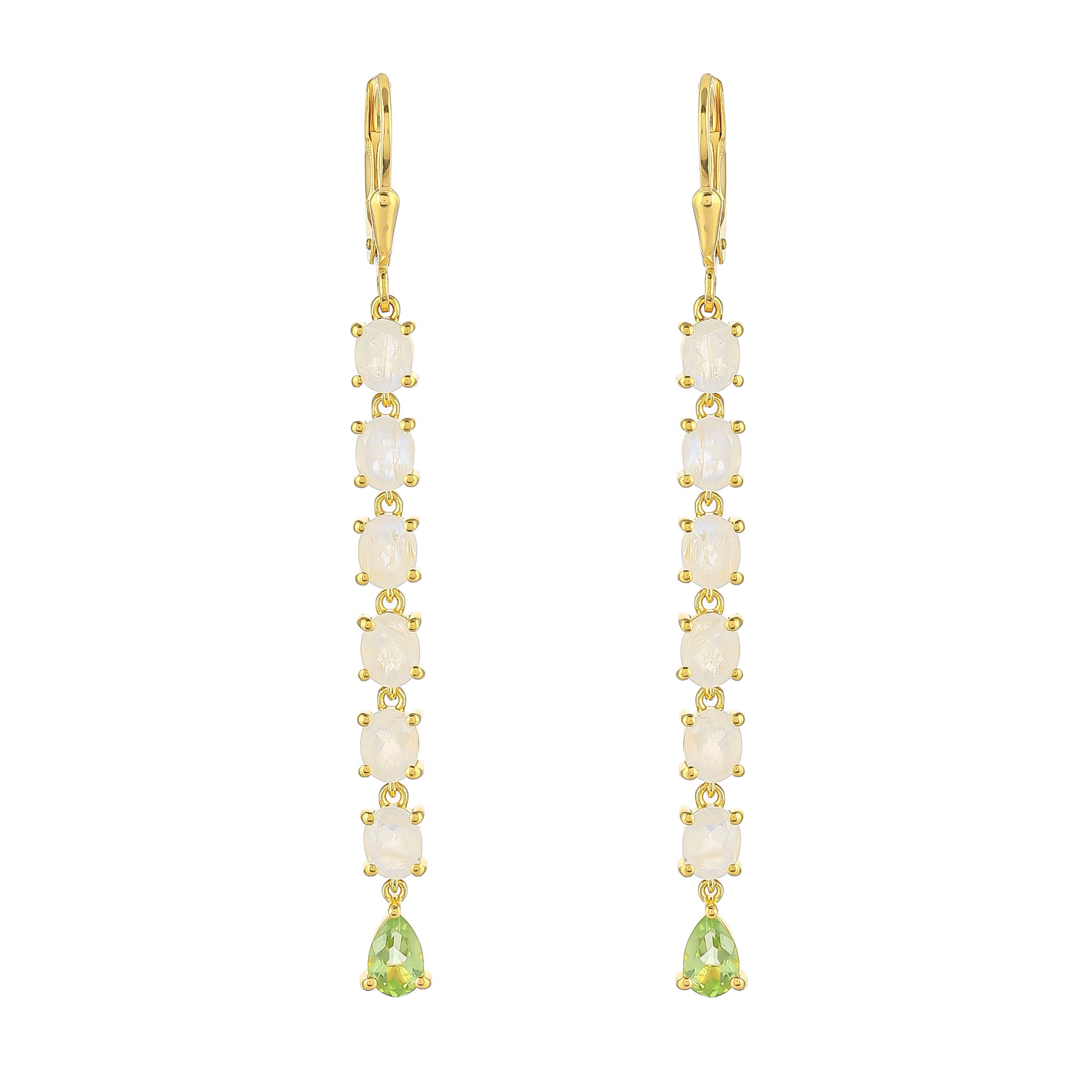 Pendientes de Plata Bañada en Oro con Piedra Lunar Arco Iris y Peridoto 1 