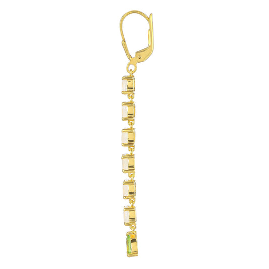 Pendientes de Plata Bañada en Oro con Piedra Lunar Arco Iris y Peridoto