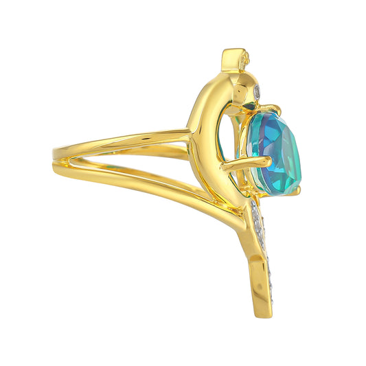 Anillo de Plata Bañada en Oro con Cuarzo Pavo Real y Topacio Blanco