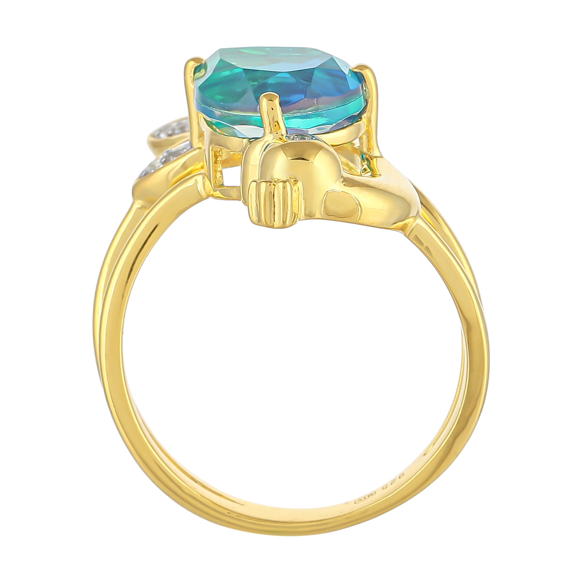 Anillo de Plata Bañada en Oro con Cuarzo Pavo Real y Topacio Blanco 4 