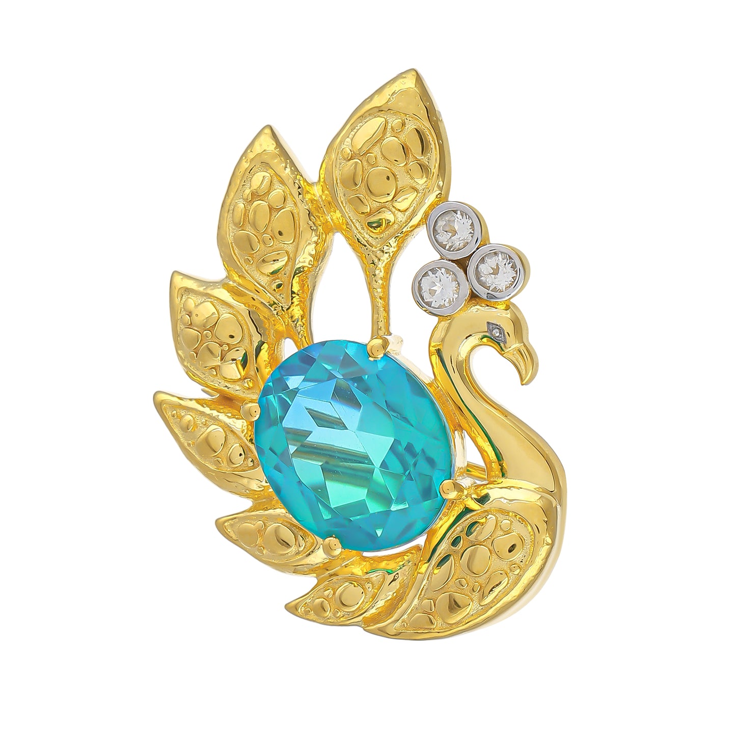 Broche de Plata Bañada en Oro con Cuarzo Pavo Real y Topacio Blanco
