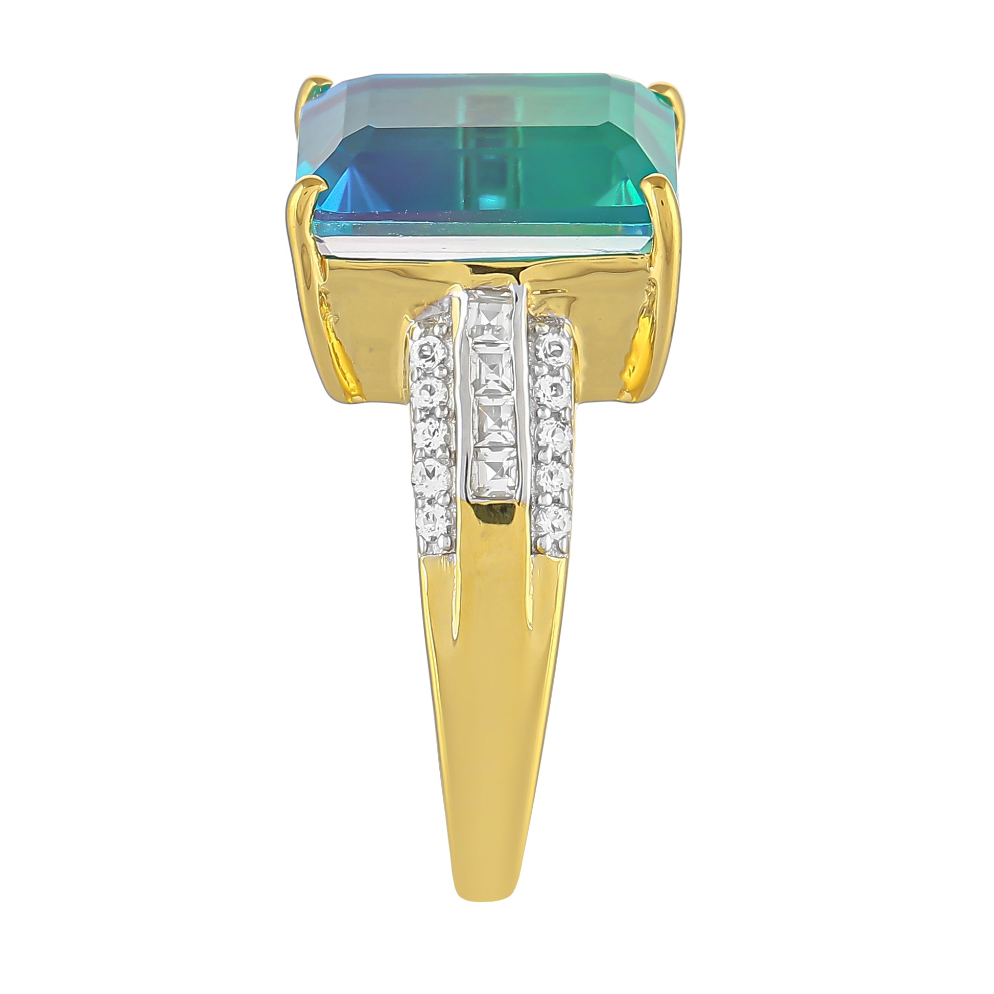 Anillo de Plata Bañada en Oro con Cuarzo Pavo Real y Topacio Blanco 3 
