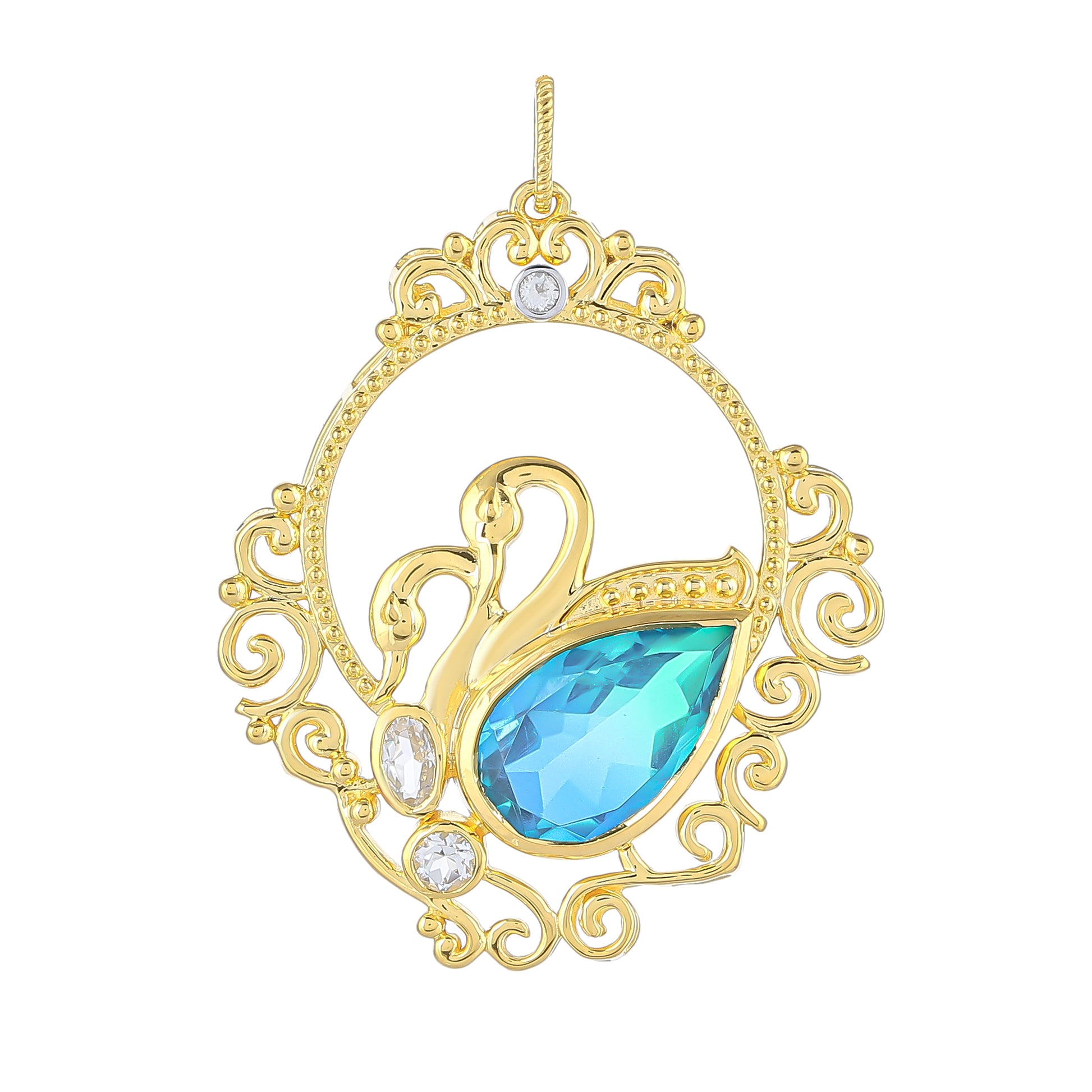 Colgante de Plata Bañada en Oro con Cuarzo Pavo Real y Topacio Blanco 1 