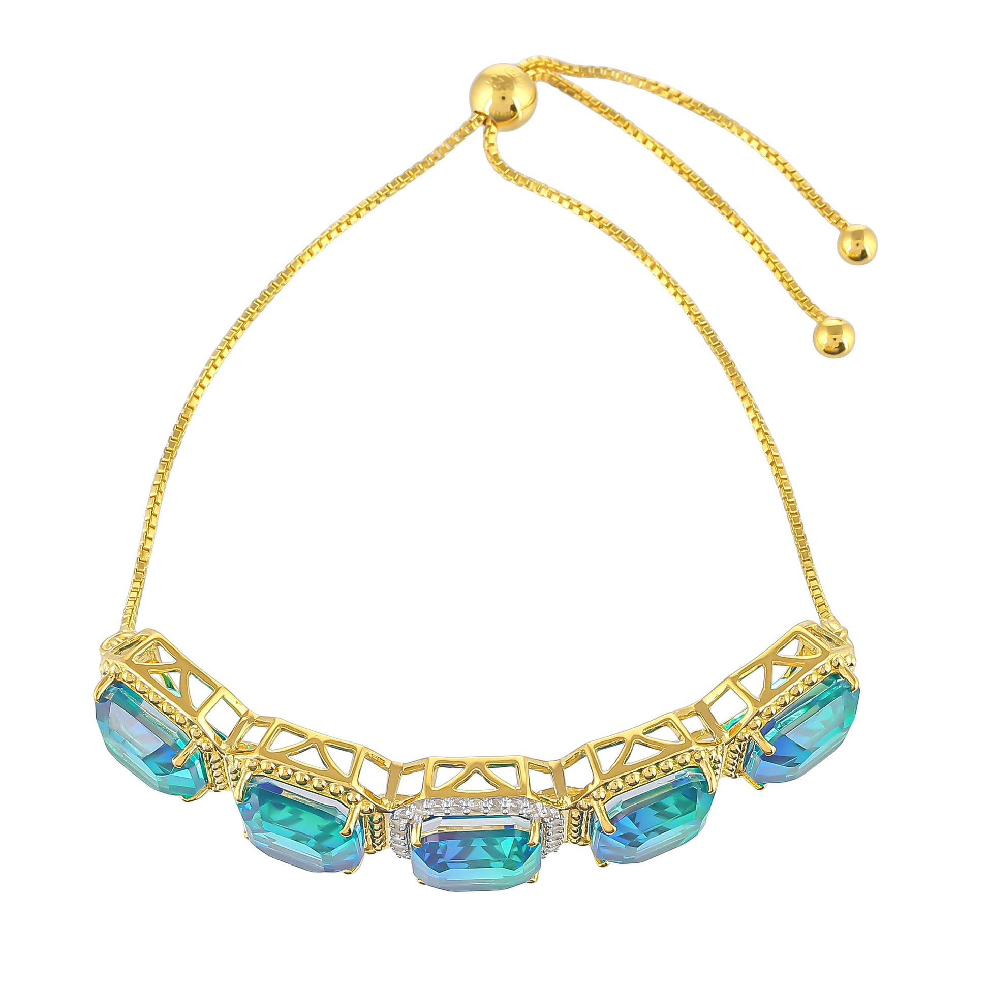 Pulsera de Plata Bañada en Oro con Cuarzo Pavo Real y Topacio Blanco 2 
