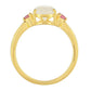 Anillo de Plata Bañada en Oro con Piedra Lunar Arco Iris y Rubí de Tailandia