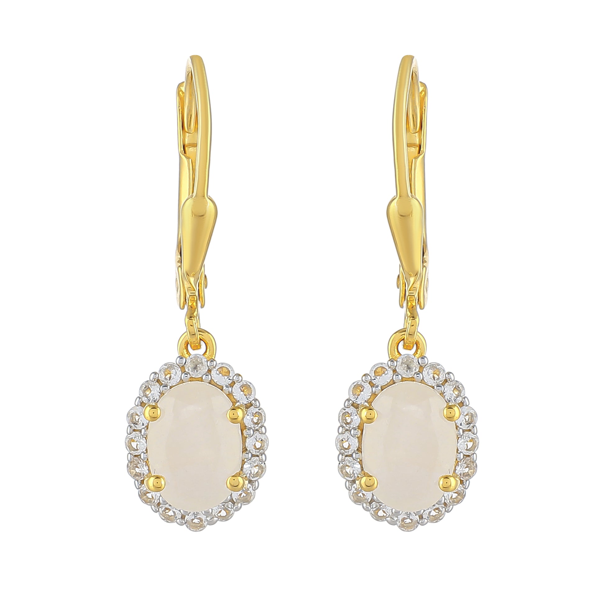 Pendientes de Plata Bañada en Oro con Piedra Lunar Arco Iris y Topacio Blanco 1 