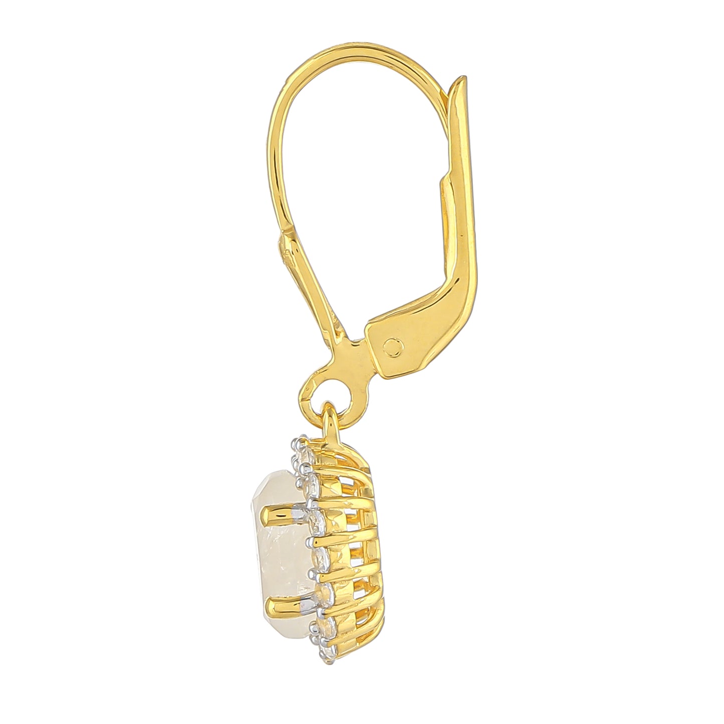 Pendientes de Plata Bañada en Oro con Piedra Lunar Arco Iris y Topacio Blanco