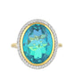 Anillo de Plata Bañada en Oro con Cuarzo Pavo Real y Topacio Blanco