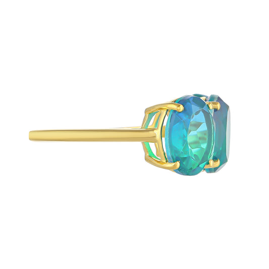 Anillo de Plata Bañada en Oro con Cuarzo Pavo Real