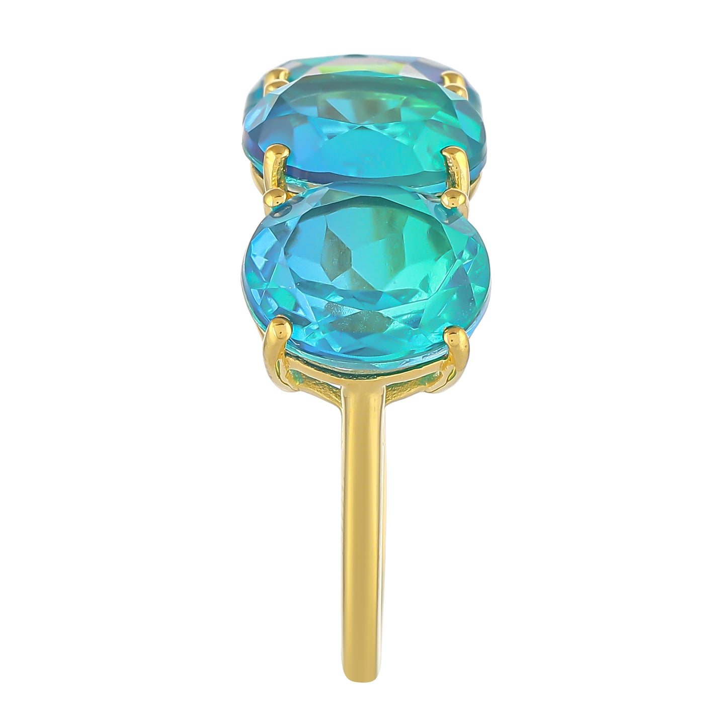 Anillo de Plata Bañada en Oro con Cuarzo Pavo Real