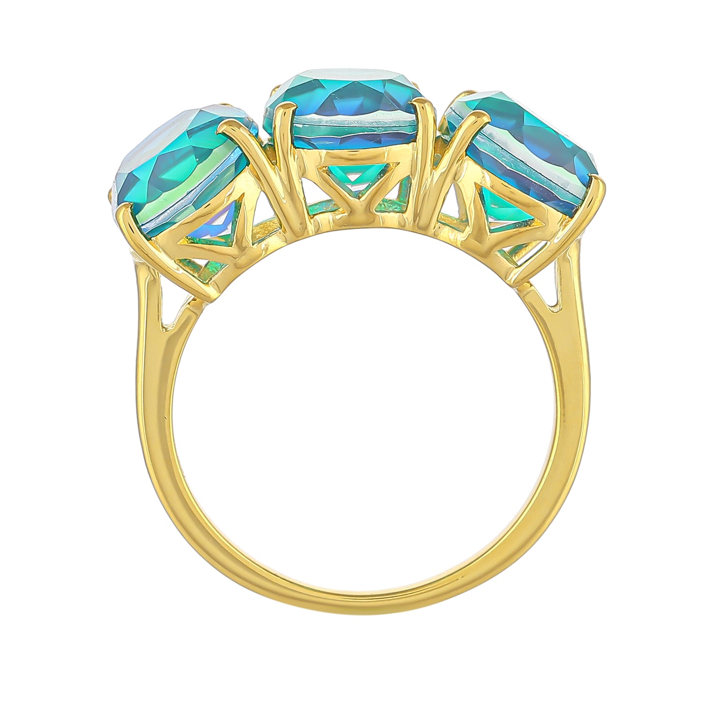 Anillo de Plata Bañada en Oro con Cuarzo Pavo Real