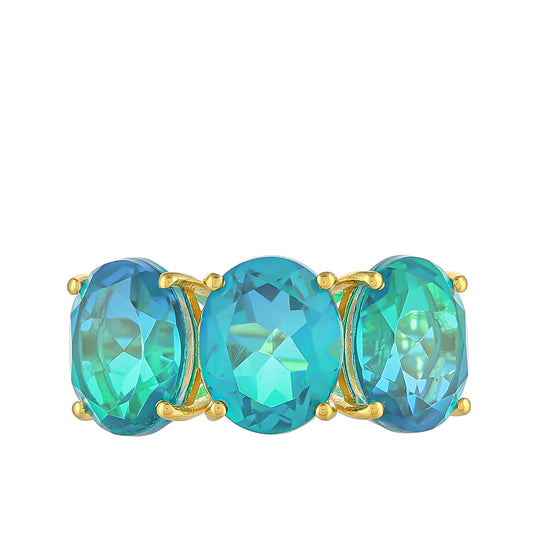 Anillo de Plata Bañada en Oro con Cuarzo Pavo Real