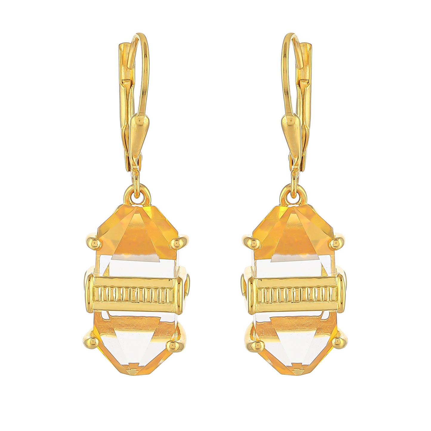 Pendientes de Plata Bañada en Oro con Ópalo de fuego americano y Cuarzo óptico