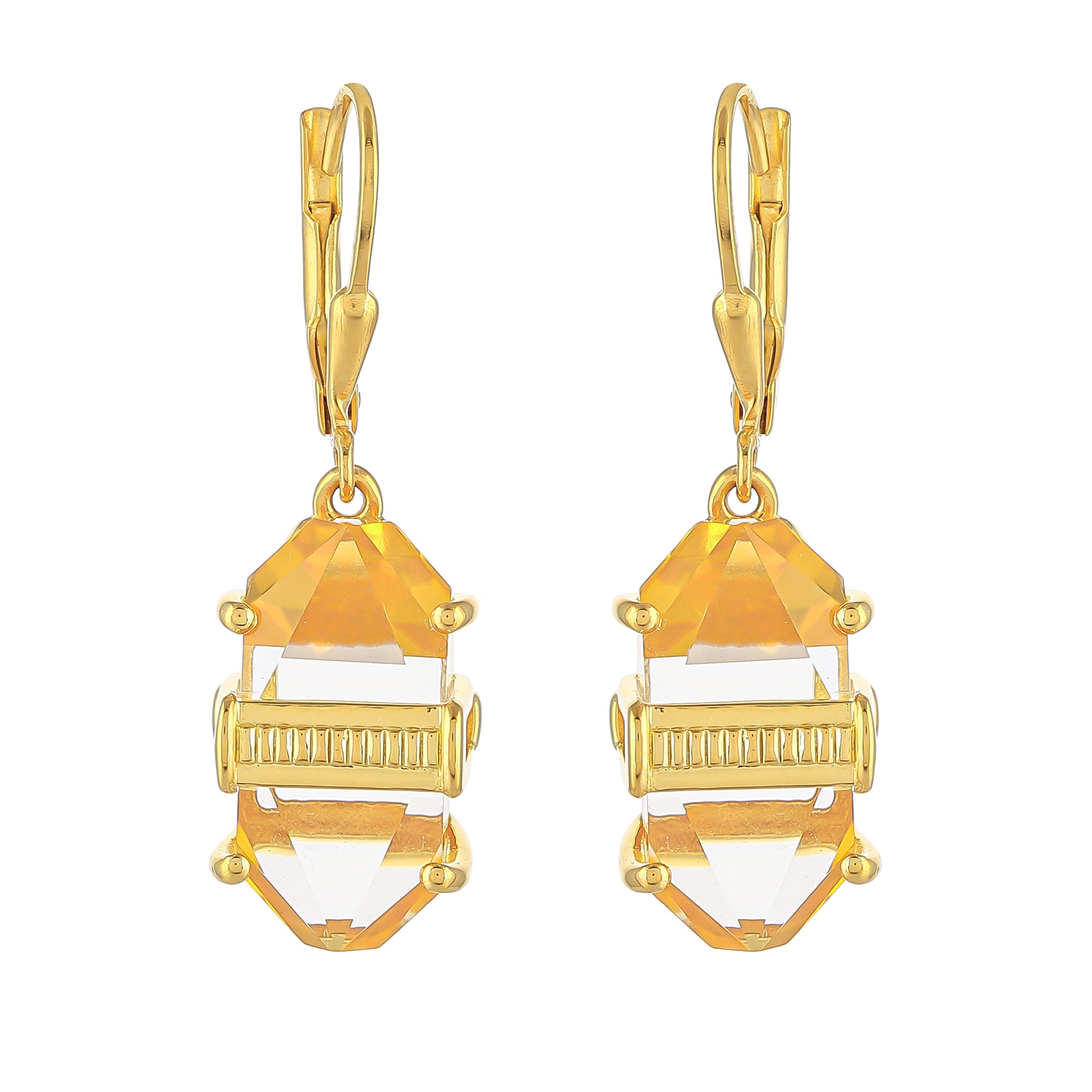 Pendientes de Plata Bañada en Oro con Ópalo de fuego americano y Cuarzo óptico 1 