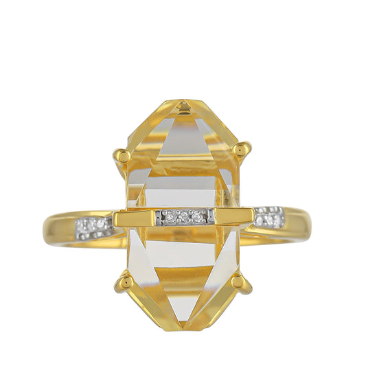 Anillo de Plata Bañada en Oro con Ópalo de fuego americano y Diamante blanco