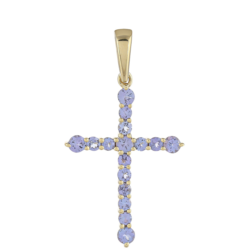 Cruz Colgante de Oro 9K con Tanzanita AAA 1 