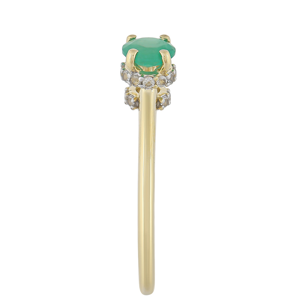 Anillo de Oro 9K con Esmeralda de Brasil y Topacio Blanco 3 