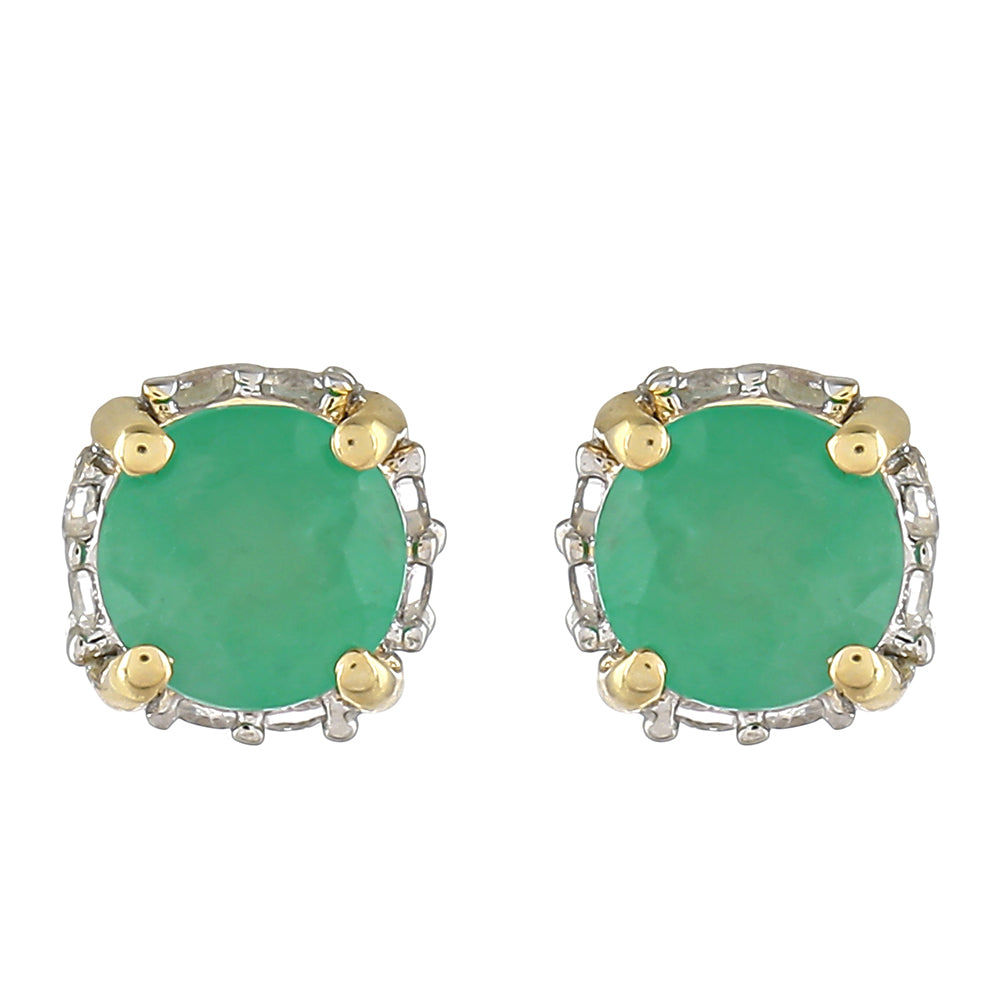 Pendientes de Oro 9K con Esmeralda de Brasil y Topacio Blanco