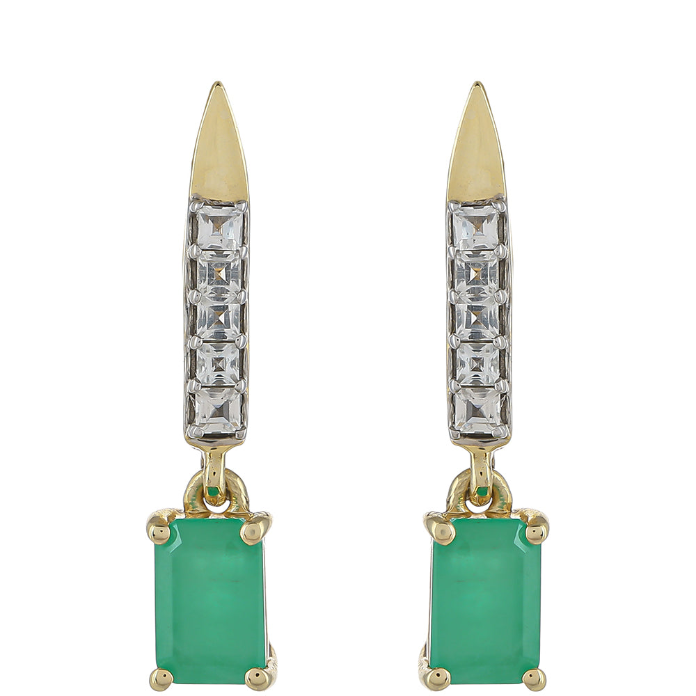 Pendientes de Oro 9K con Esmeralda de Brasil y Topacio Blanco 1 