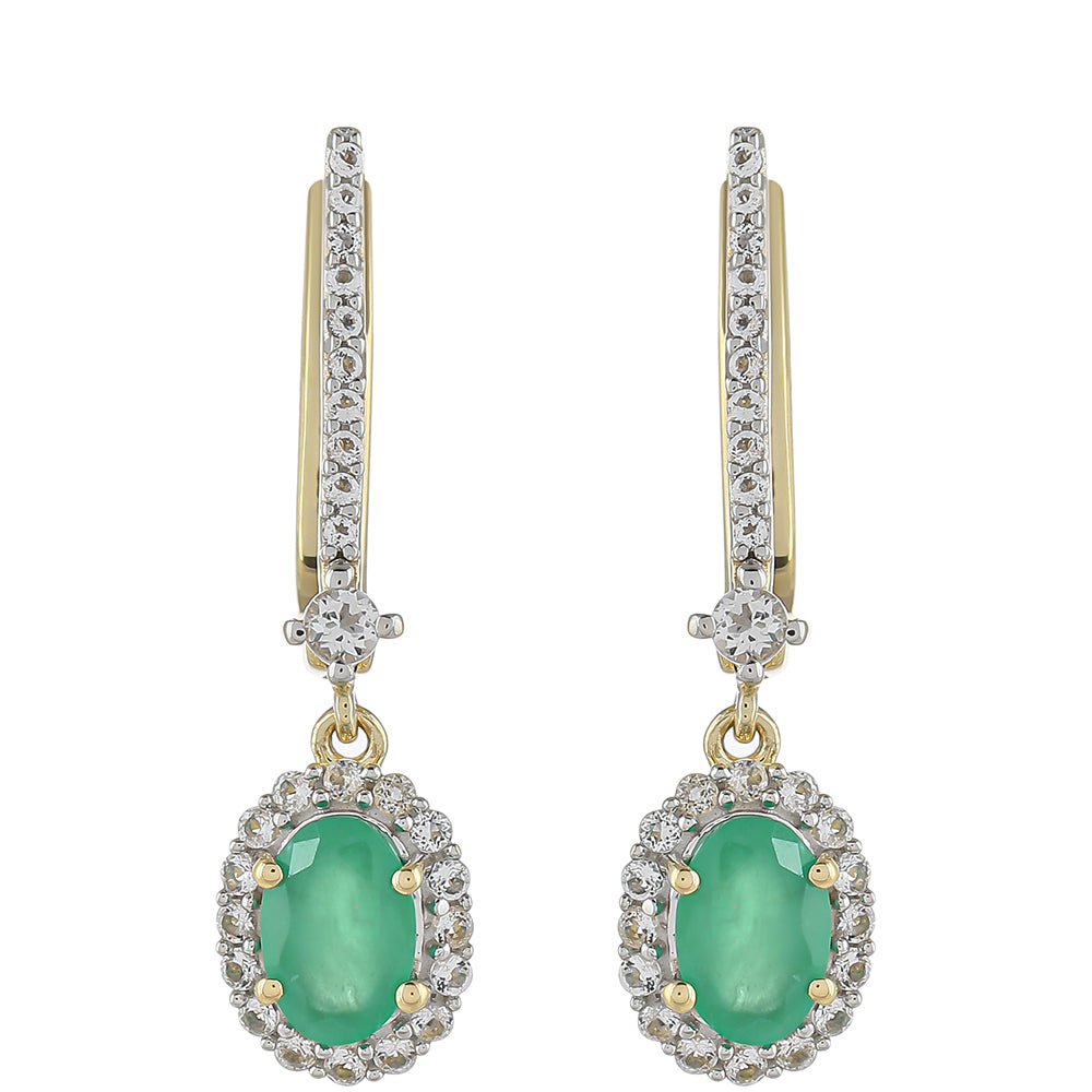 Pendientes de Oro 9K con Esmeralda de Brasil y Topacio Blanco 1 