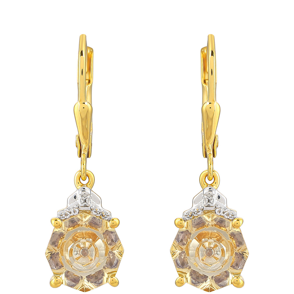 Pendientes de Plata Bañada en Oro con Tanzanita y Cuarzo Champagne