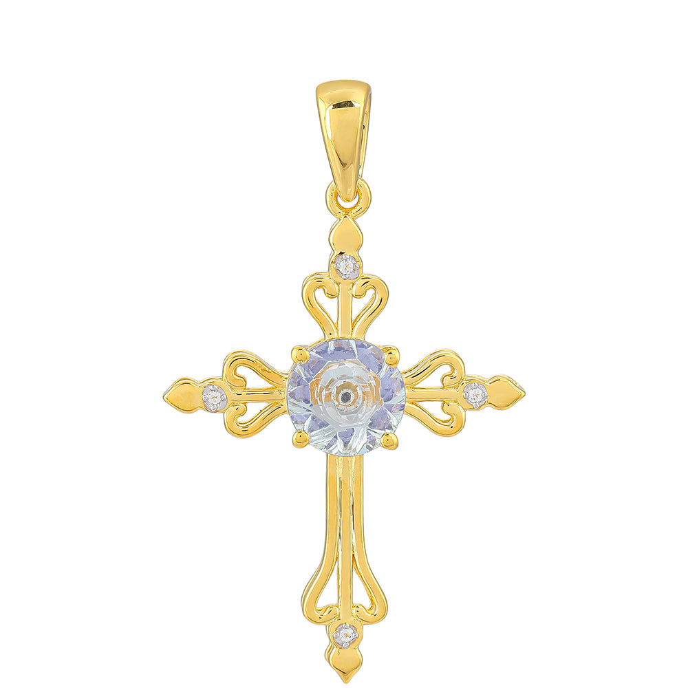 Cruz Colgante de Plata Bañada en Oro con Tanzanita