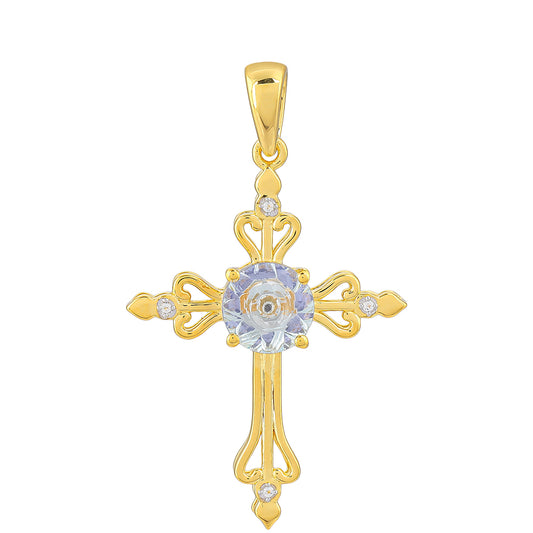 Cruz Colgante de Plata Bañada en Oro con Tanzanita