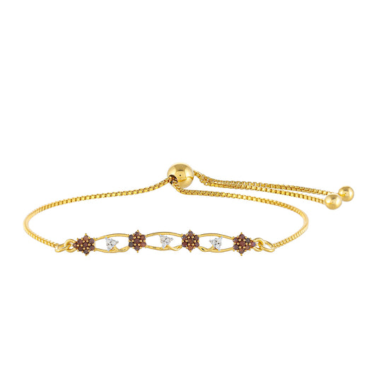 Pulsera de Plata Bañada en Oro con Diamante Rojo y Diamante blanco