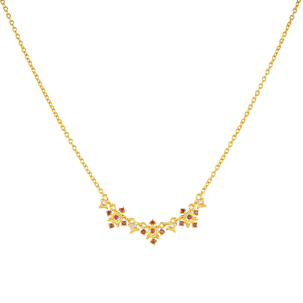 Collar de Plata Bañada en Oro con Diamante Rojo y Diamante blanco