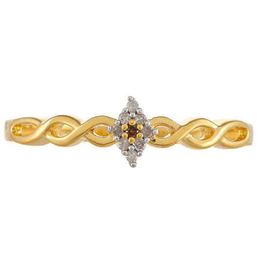 Anillo de Plata Bañada en Oro con Diamante Rojo y Diamante blanco