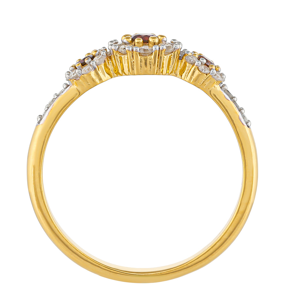 Anillo de Plata Bañada en Oro con Diamante Rojo y Diamante blanco 4 