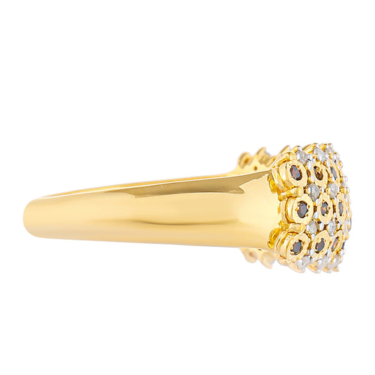 Anillo de Plata Bañada en Oro con Diamante Rojo y Diamante blanco