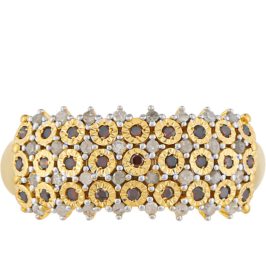 Anillo de Plata Bañada en Oro con Diamante Rojo y Diamante blanco