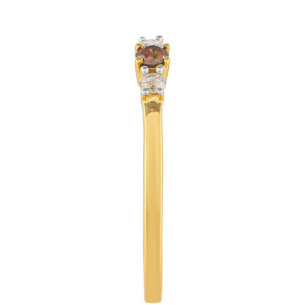 Anillo de Plata Bañada en Oro con Diamante Rojo y Diamante blanco