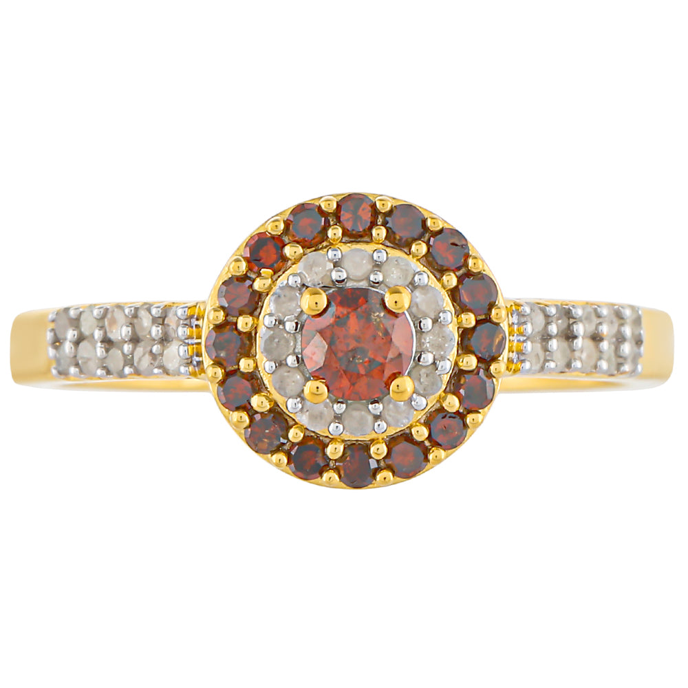 Anillo de Plata Bañada en Oro con Diamante Rojo y Diamante blanco 1 
